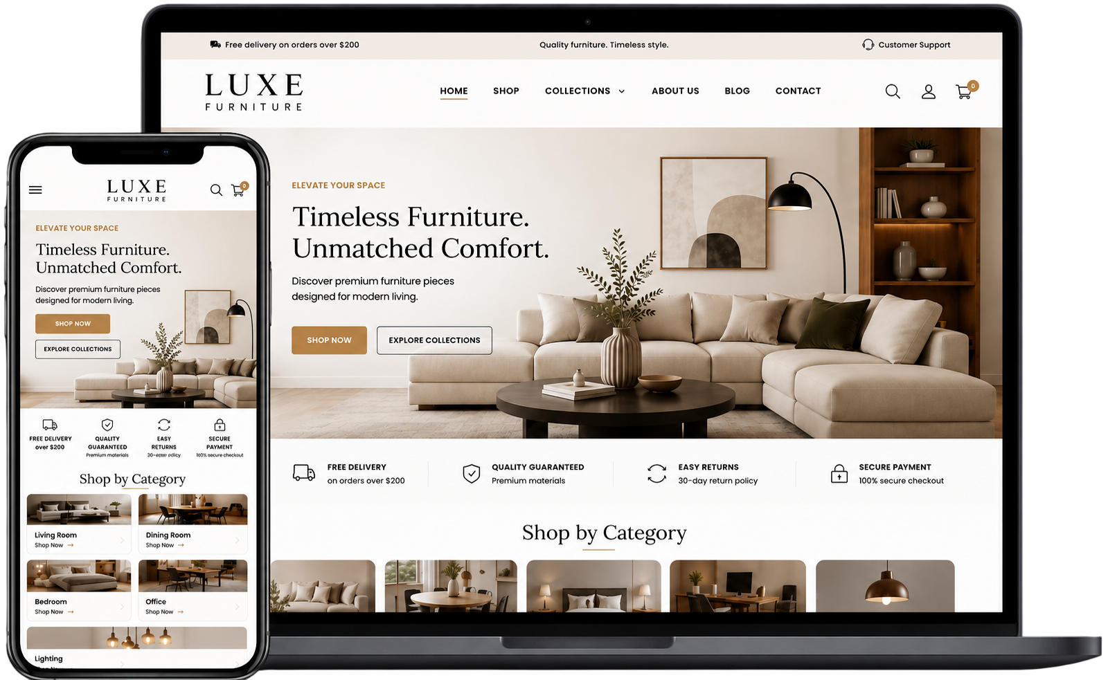 Luxe Furniture website desktop and mobile preview